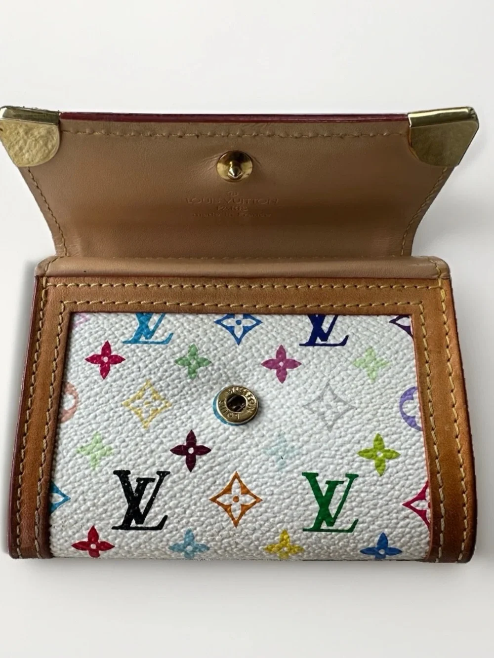 Authentic Louis Vuitton Takashi Murakami Monogram Porte Monnaie Plat Coin Wallet